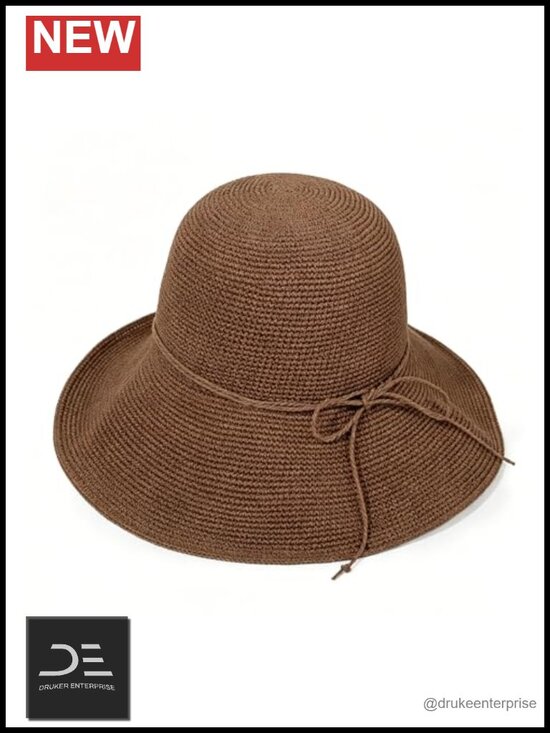 Handwoven Paper Straw Bucket Hat with Wide Brim, Packable and Adjustable